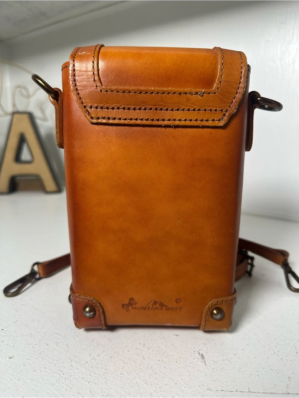 **SOLD**Montana West Leather Crossbody Bag 8x5 Tan Western Purse Mini - Picture 5 of 9